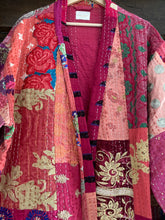 Charger l&#39;image dans la galerie, Kimono patchwork Brodé Unique Rose Foncé #100

