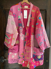 Charger l&#39;image dans la galerie, Kimono patchwork Brodé Unique Rose Foncé #101
