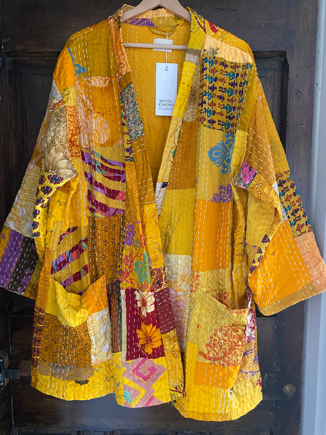 Kimono patchwork en Soie Court Jaune #1