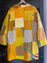 Charger l&#39;image dans la galerie, Kimono patchwork en Soie Court Jaune #1
