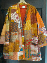 Charger l&#39;image dans la galerie, Kimono patchwork en Soie Court Orange #2
