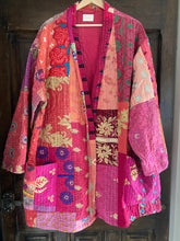 Charger l&#39;image dans la galerie, Kimono patchwork Brodé Unique Rose Foncé #100
